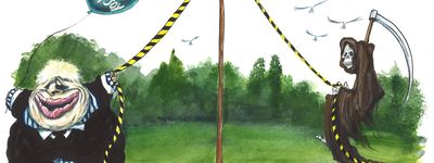 Martin Rowson vtipy č.9244 - Přístup Johnsona ke koronaviru