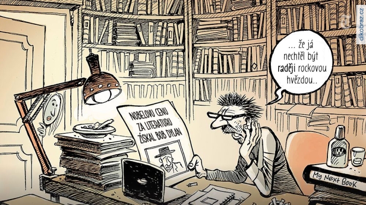 Chappatte č. - Bob Dylan vyhrál nobelovu cenu