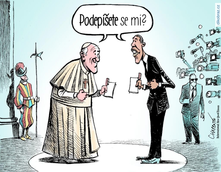 Chappatte č. - Obama se sešel s papežem Františkem