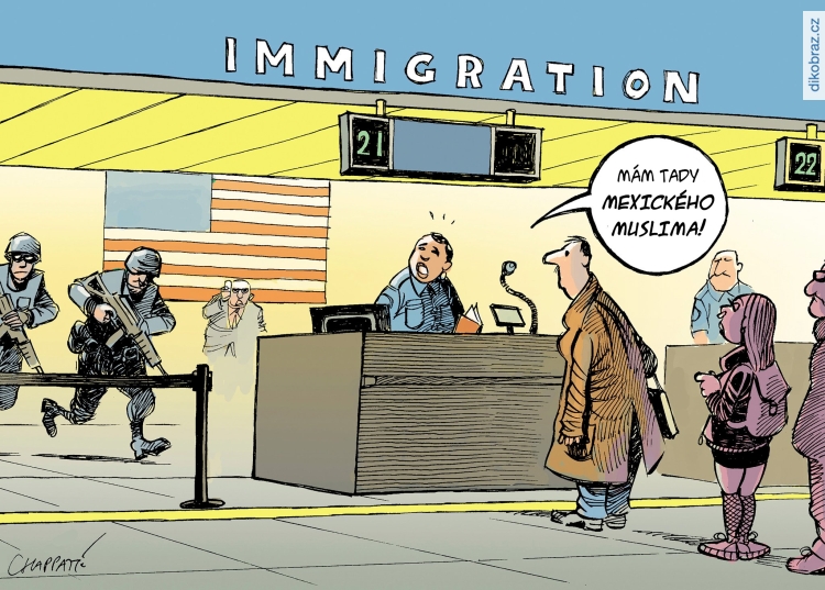 Chappatte vtipy č.4827 - Zákaz muslimů do USA