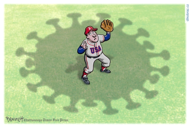 Clay Bennett vtipy č.8311 - Přístup Trumpa během koronaviru