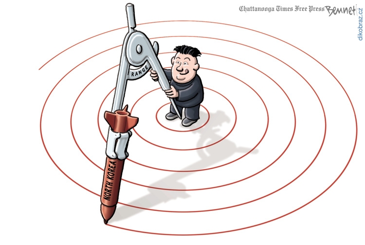 Clay Bennett vtipy č. - Vypuštění mezikontinentální rakety Severní Koreou