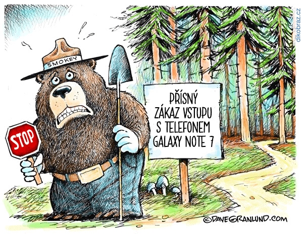 Dave Granlund vtipy č.4061 - Galaxy Note 7 vybuchuje
