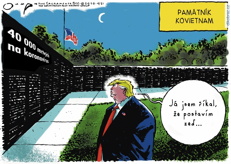 Jack Ohman vtipy č.8557 - Přístup Trumpa během koronaviru