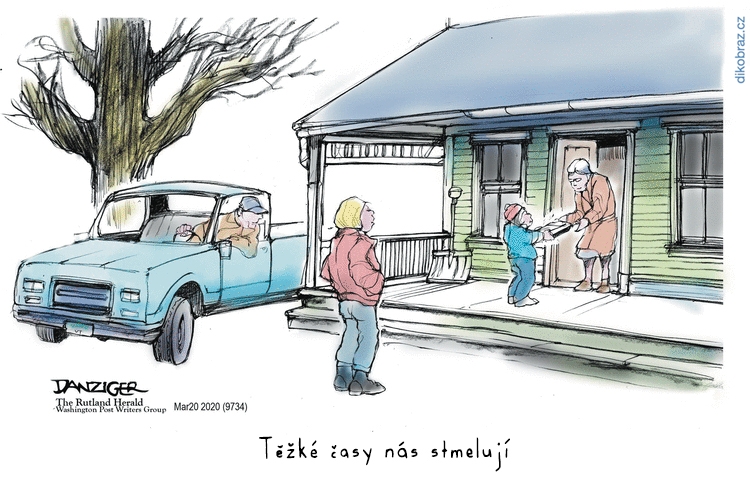 Jeff Danziger vtipy č.8070 - Stmelování Koronavirem