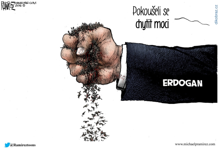 Michael Ramirez č.3833 - Pokus o převrat v Turecku