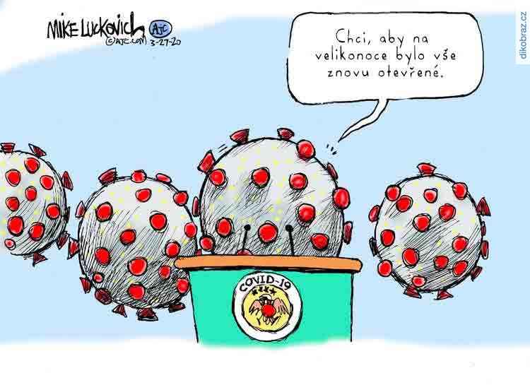 Mike Luckovich vtipy č. - Přístup Trumpa během koronaviru