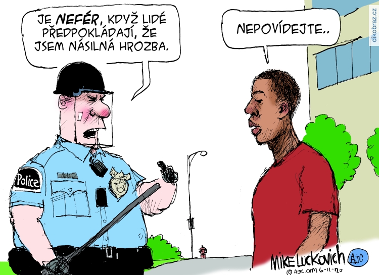 Mike Luckovich vtipy č.9064 - Zmírňování pravomocí policie