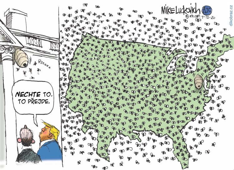 Mike Luckovich vtipy č.9519 - Přístup Trumpa během koronaviru