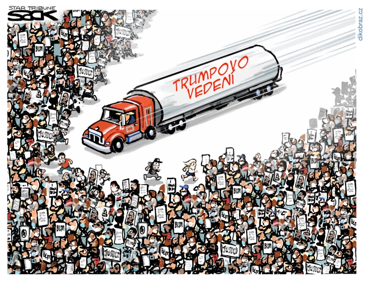 Steve Sack vtipy č.9147 - Přístup Trumpa během demonstrací