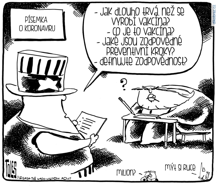 Tom Toles vtipy č.7906 - Přístup Trumpa během koronaviru